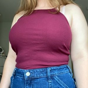 Medium Plum Ribbed High Neckline Tank Top (Ambiance Apparel)